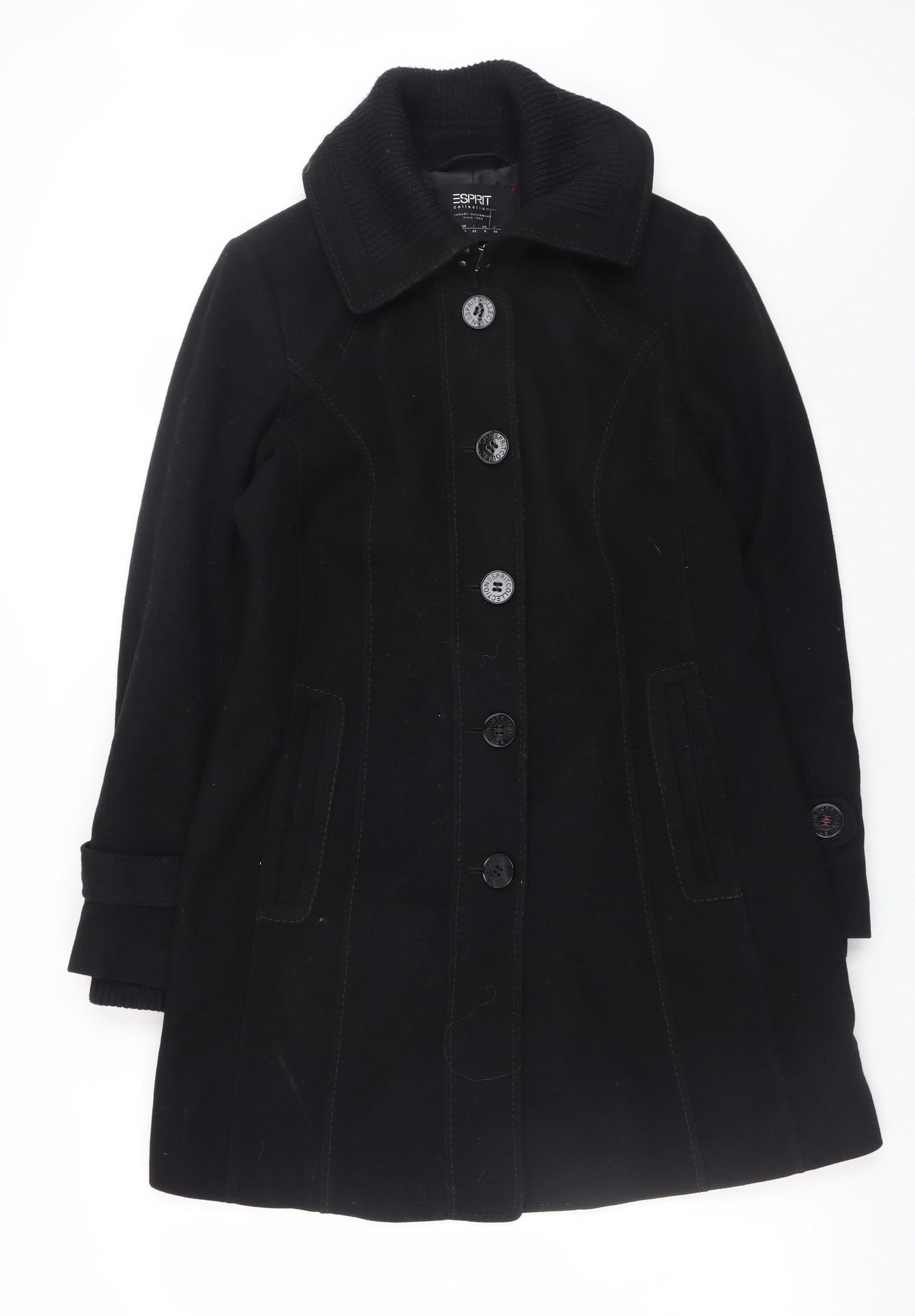 Esprit Womens Black Wool Blend Mid-Length Coat Size 12