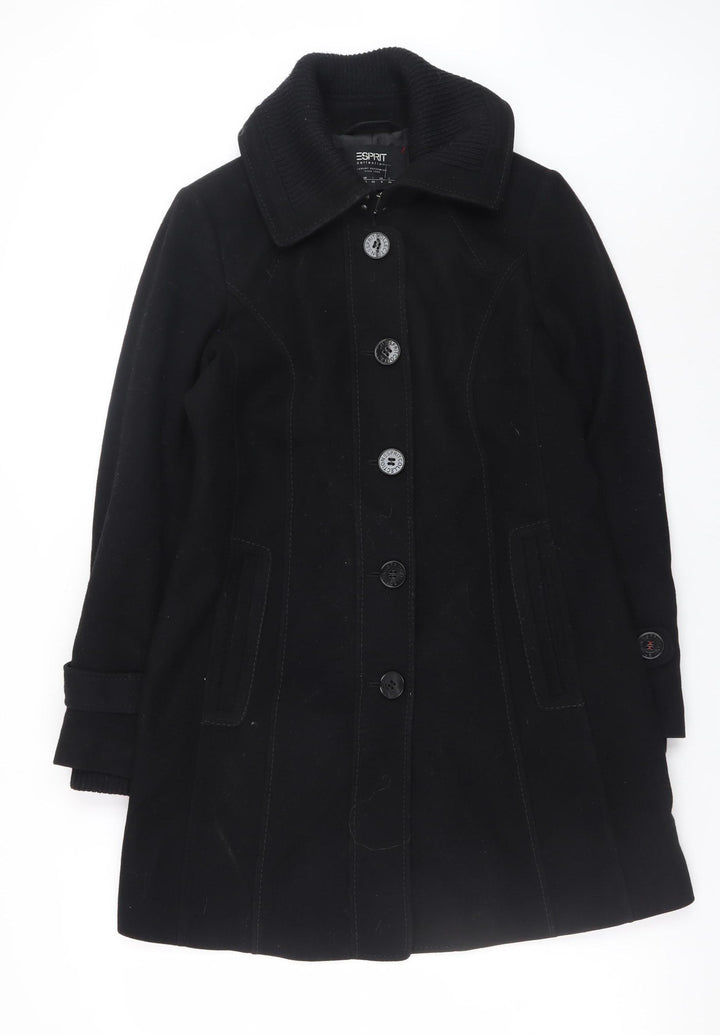 Esprit Womens Black Wool Blend Mid-Length Coat Size 12