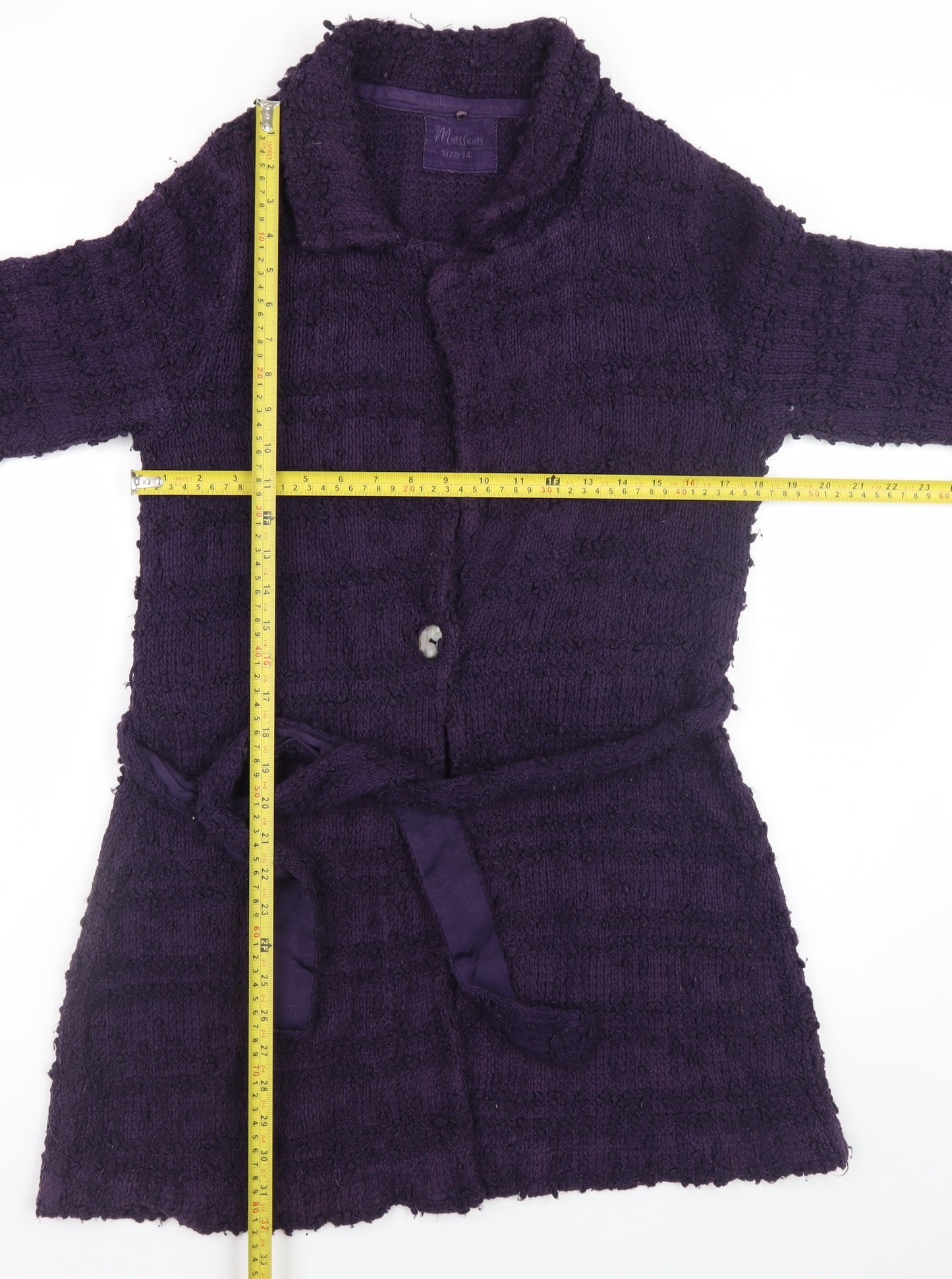 Monsoon Women’s Purple Knit Belted Long Cardigan Size 14