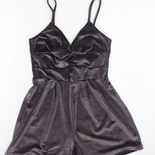 Pink Vanilla Women's Grey Velvet Playsuit UK 8 Sleeveless V-Neck
