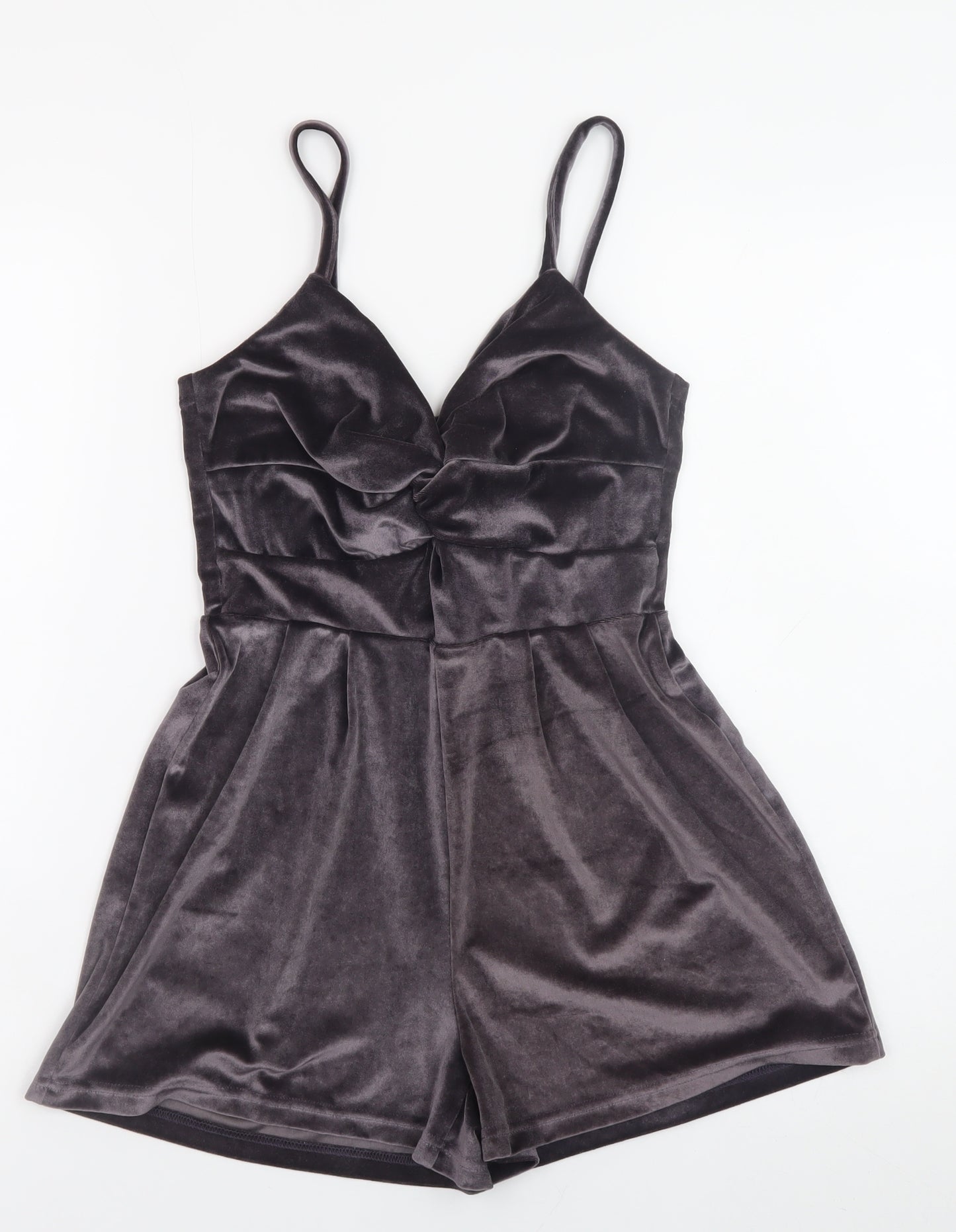 Pink Vanilla Women's Grey Velvet Playsuit UK 8 Sleeveless V-Neck