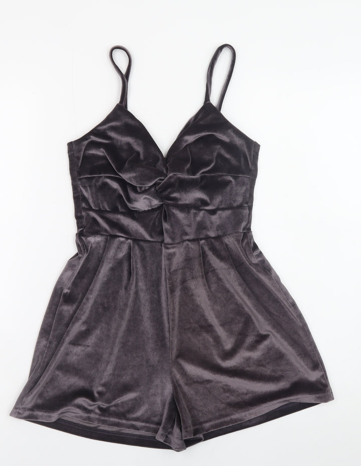 Pink Vanilla Women's Grey Velvet Playsuit UK 8 Sleeveless V-Neck