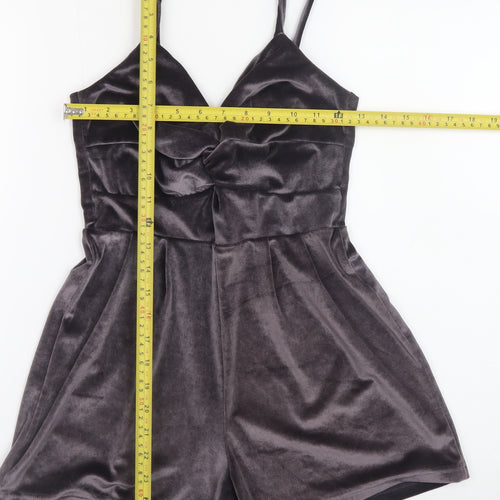 Pink Vanilla Women's Grey Velvet Playsuit UK 8 Sleeveless V-Neck