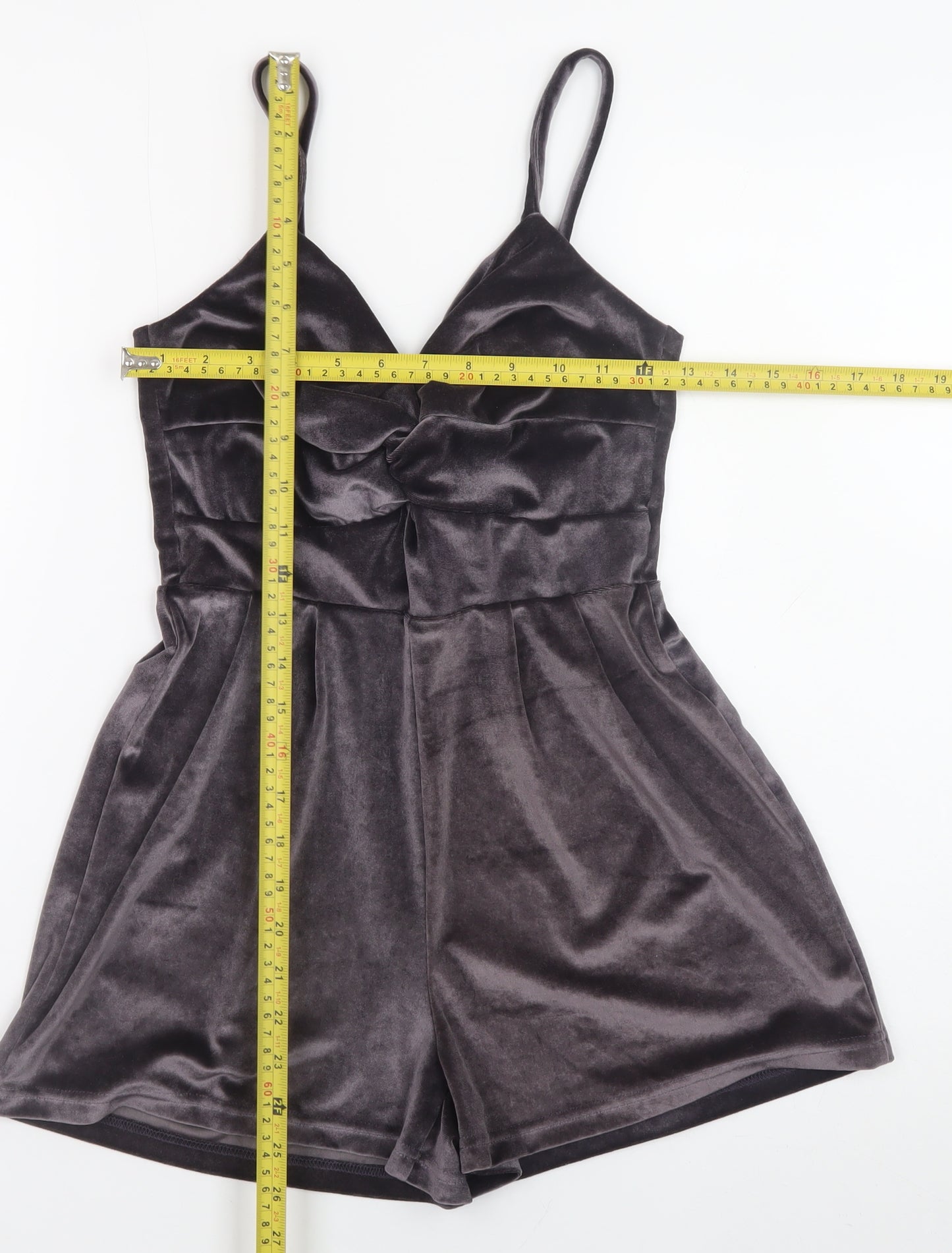 Pink Vanilla Women's Grey Velvet Playsuit UK 8 Sleeveless V-Neck
