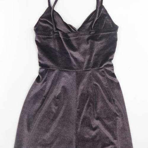 Pink Vanilla Women's Grey Velvet Playsuit UK 8 Sleeveless V-Neck