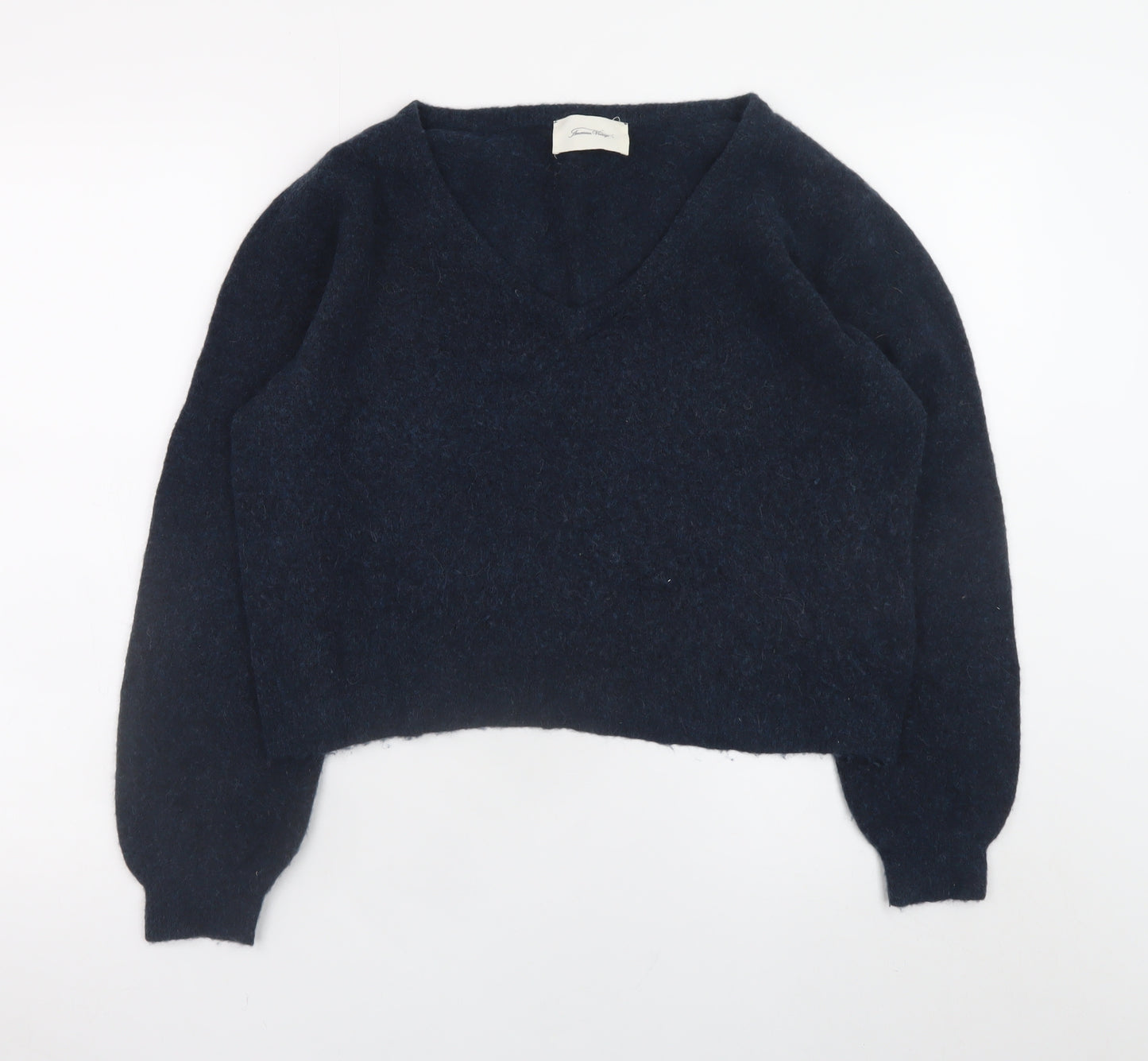 American Vintage Womens Blue Wool Blend V-Neck Pullover Jumper Size S