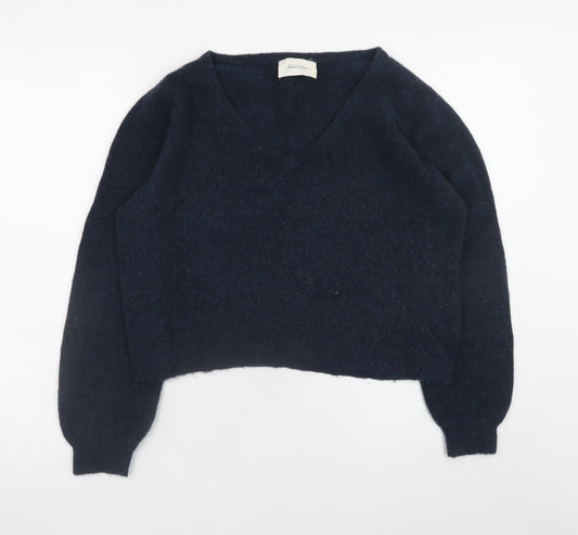 American Vintage Womens Blue Wool Blend V-Neck Pullover Jumper Size S