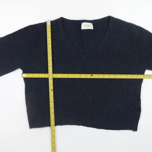 American Vintage Womens Blue Wool Blend V-Neck Pullover Jumper Size S