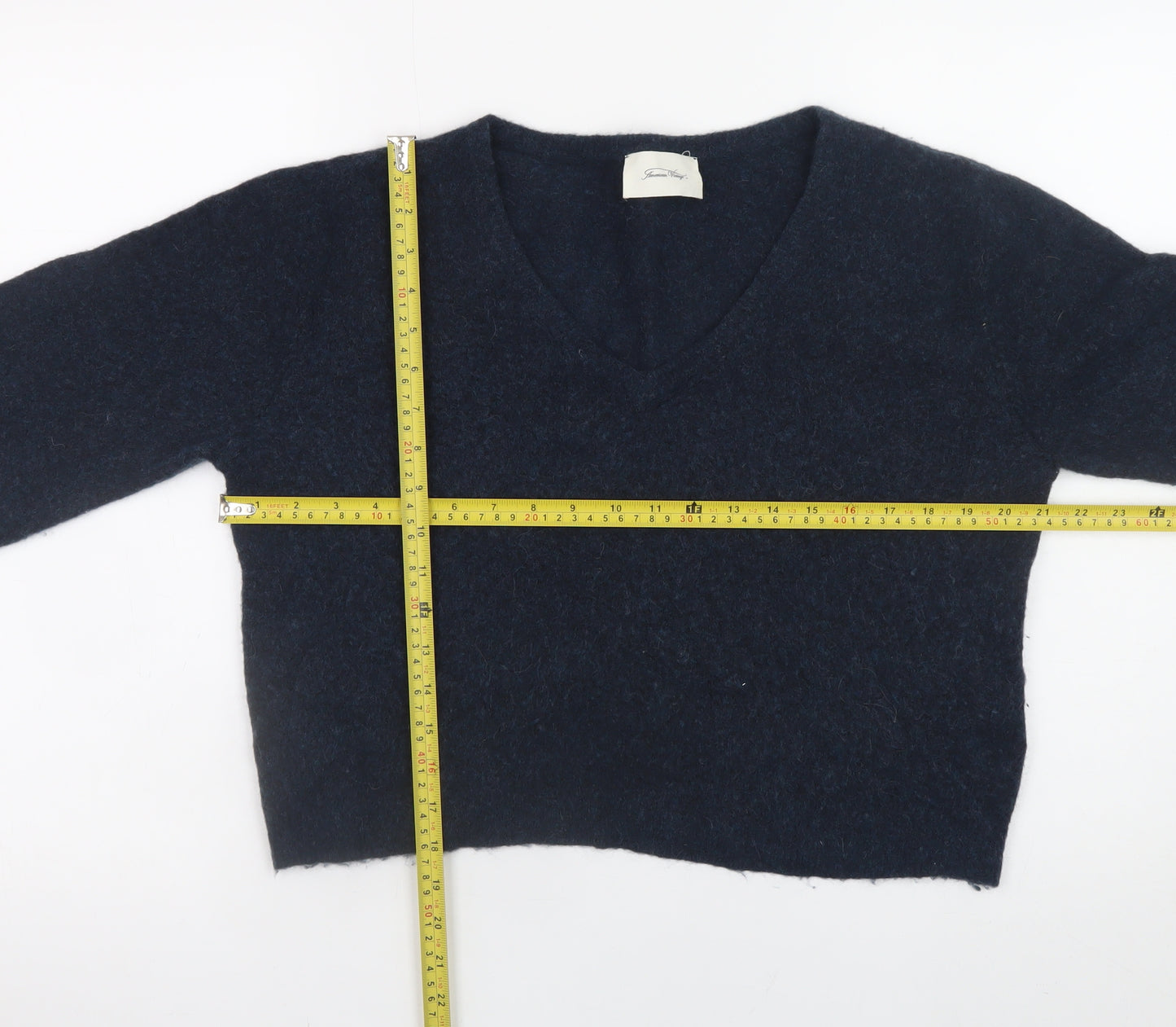 American Vintage Womens Blue Wool Blend V-Neck Pullover Jumper Size S