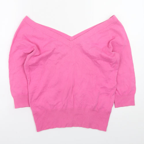 Fenn Wright Manson Women’s Pink V-Neck Cotton Blend Jumper Size 16