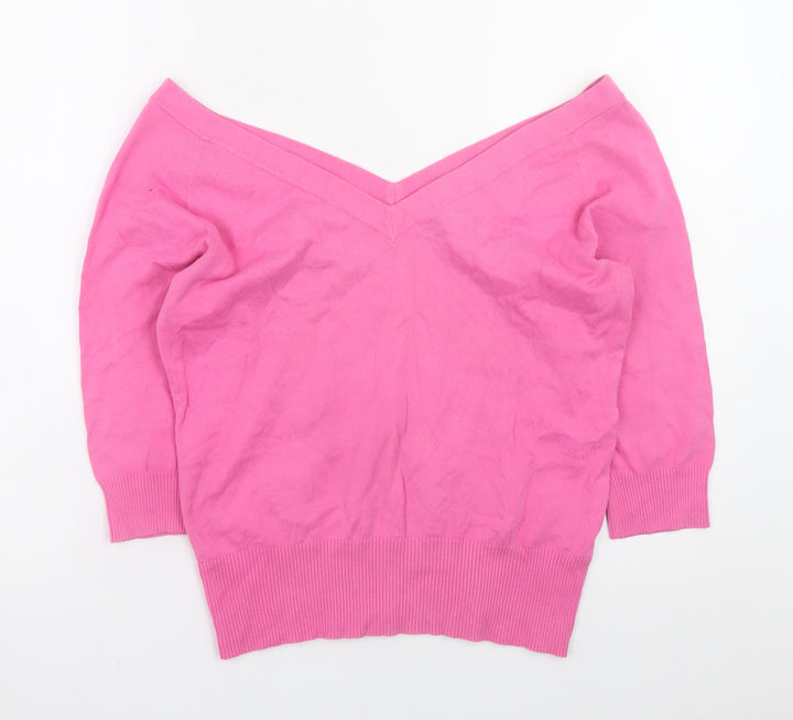 Fenn Wright Manson Women’s Pink V-Neck Cotton Blend Jumper Size 16