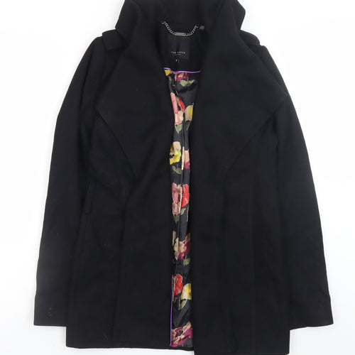 Ted Baker Women Black Wool Cashmere Blend Mid-Length Coat Size 8