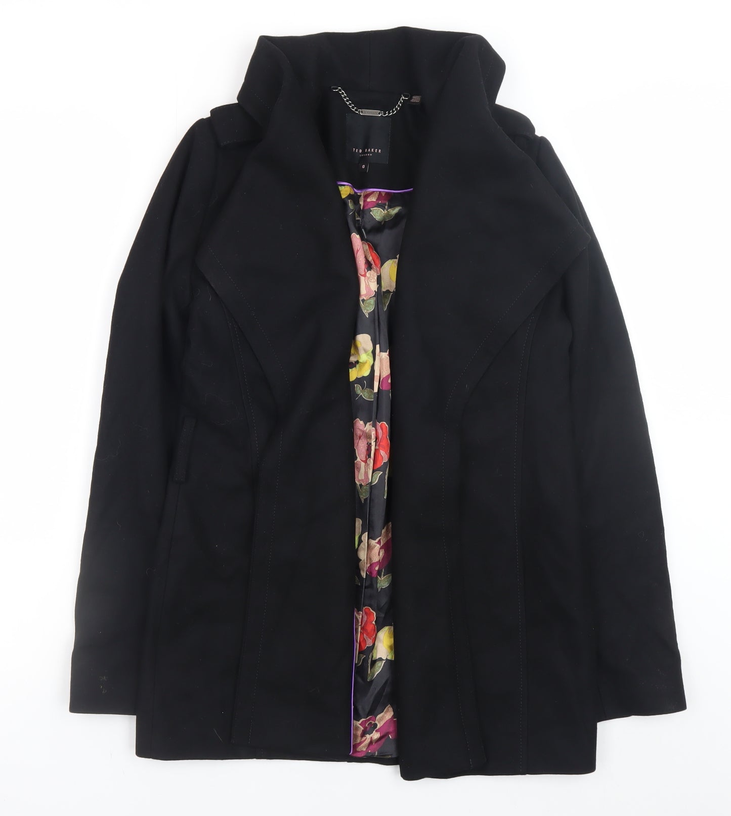 Ted Baker Women Black Wool Cashmere Blend Mid-Length Coat Size 8