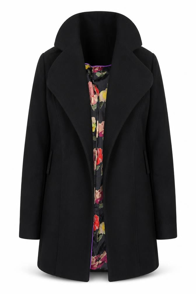 Ted Baker Women Black Wool Cashmere Blend Mid-Length Coat Size 8