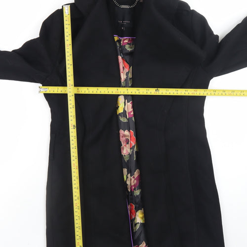 Ted Baker Women Black Wool Cashmere Blend Mid-Length Coat Size 8