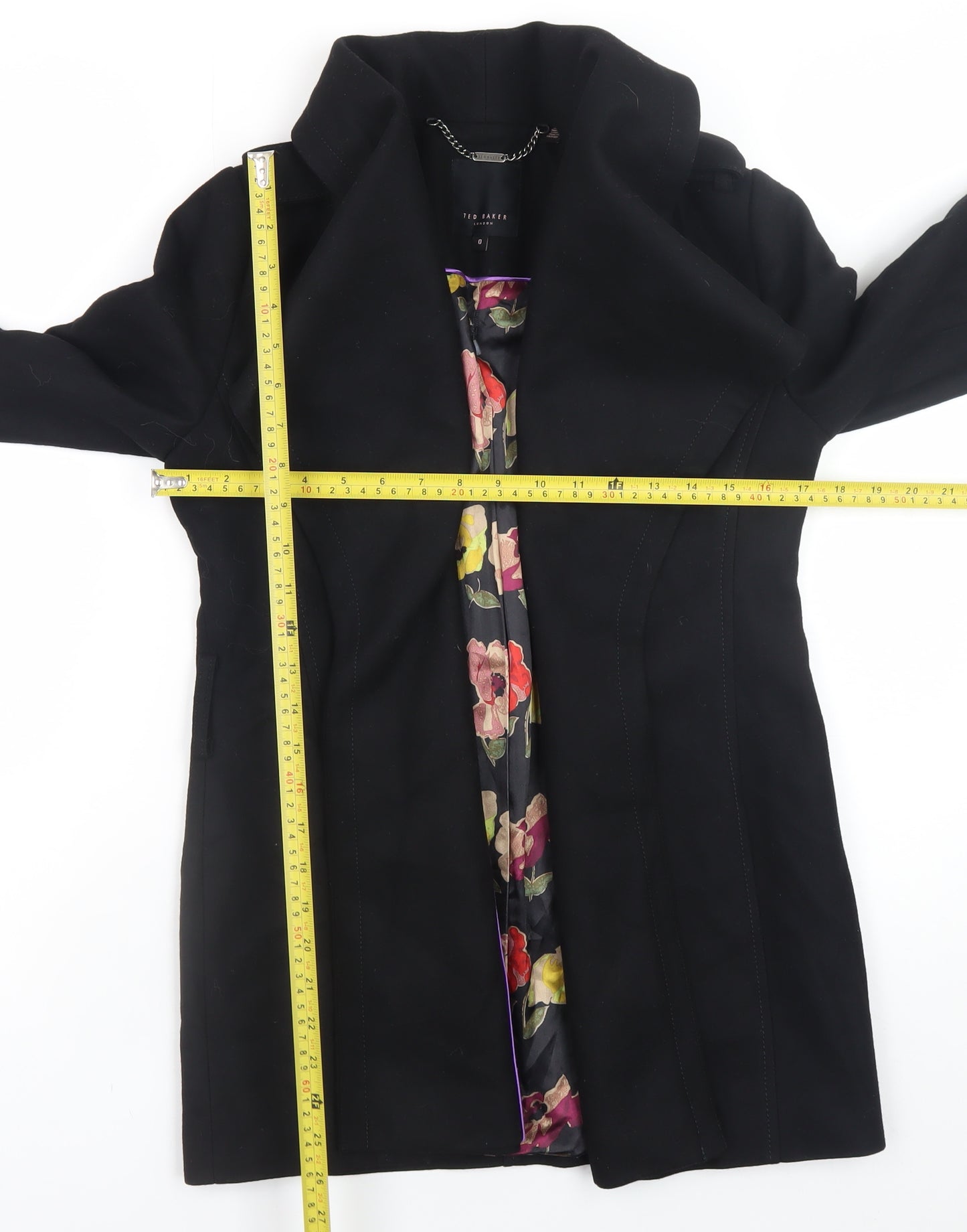 Ted Baker Women Black Wool Cashmere Blend Mid-Length Coat Size 8