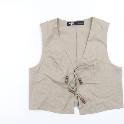 Zara Women Beige Linen Waistcoat M Single Breasted Summer Vest
