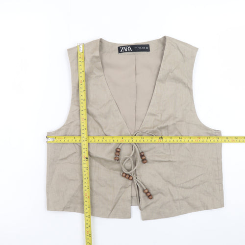 Zara Women Beige Linen Waistcoat M Single Breasted Summer Vest
