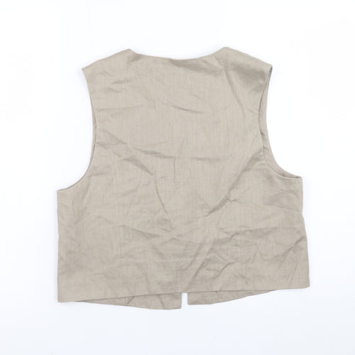 Zara Women Beige Linen Waistcoat M Single Breasted Summer Vest