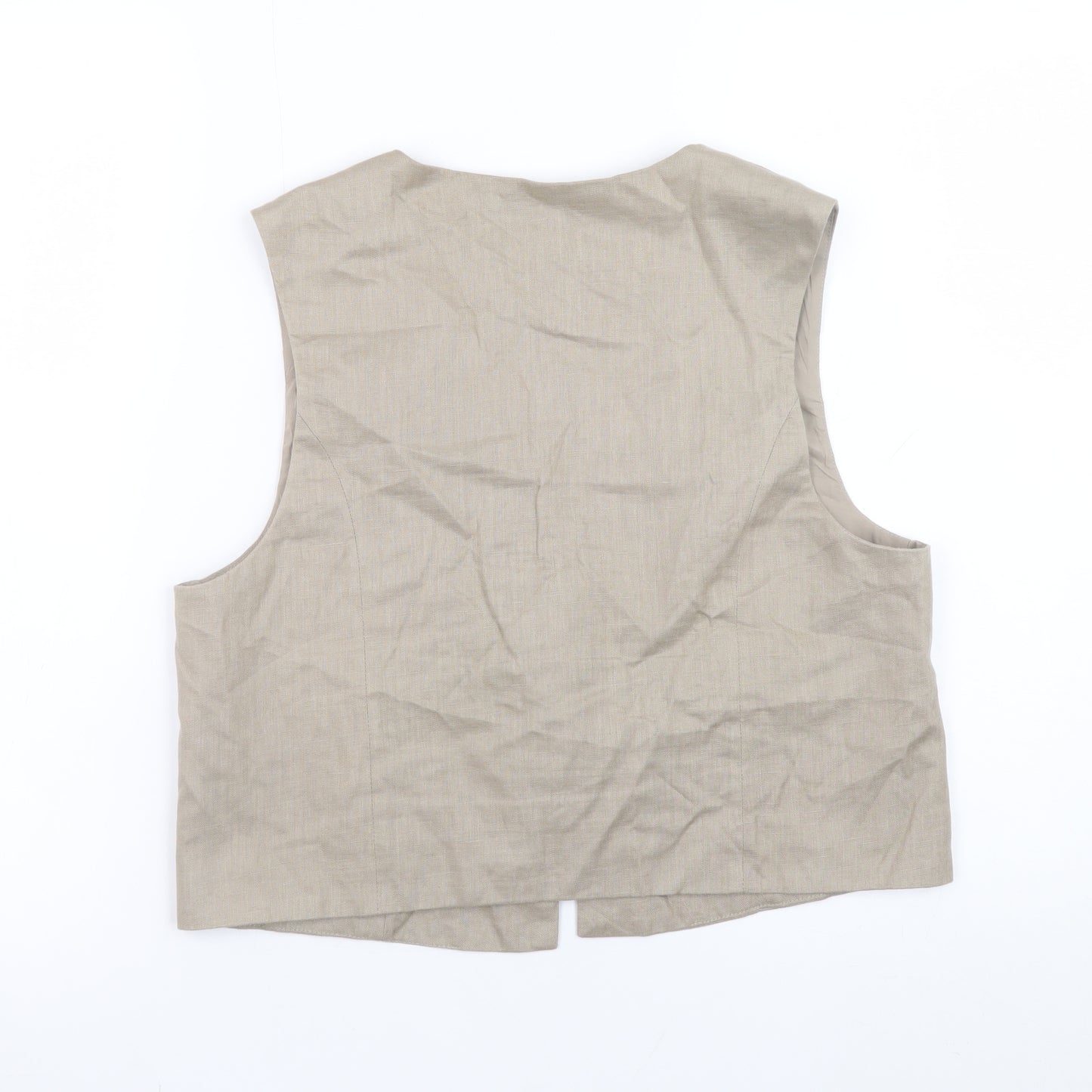 Zara Women Beige Linen Waistcoat M Single Breasted Summer Vest