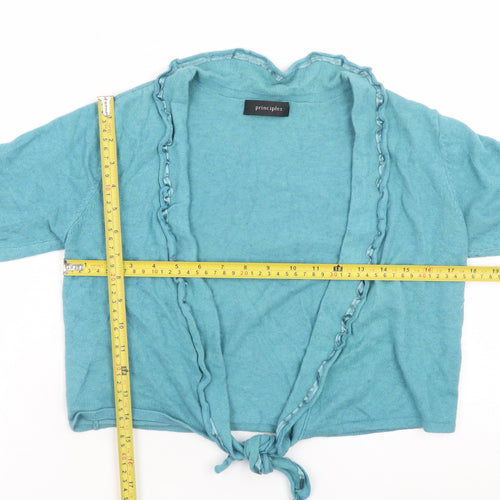 Principles Women Blue Tie Front Ruffle Cardigan Size 12