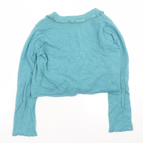 Principles Women Blue Tie Front Ruffle Cardigan Size 12