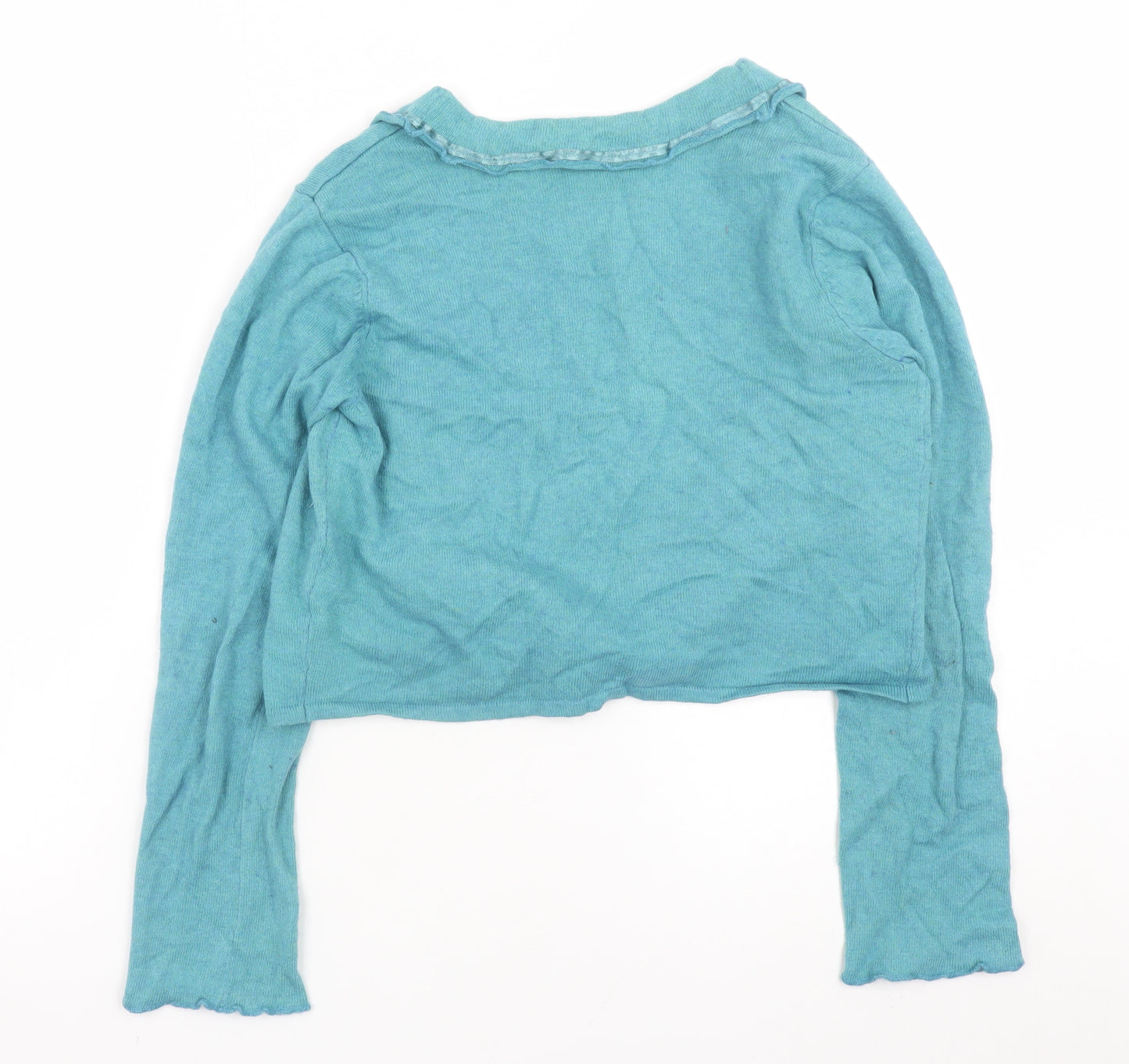 Principles Women Blue Tie Front Ruffle Cardigan Size 12