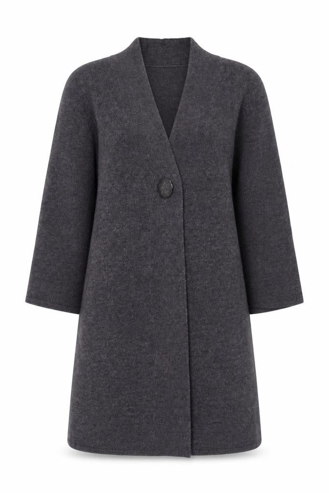 Front view of Kenar Women's Grey Wool Angora Blend Long Cardigan UK 10 S