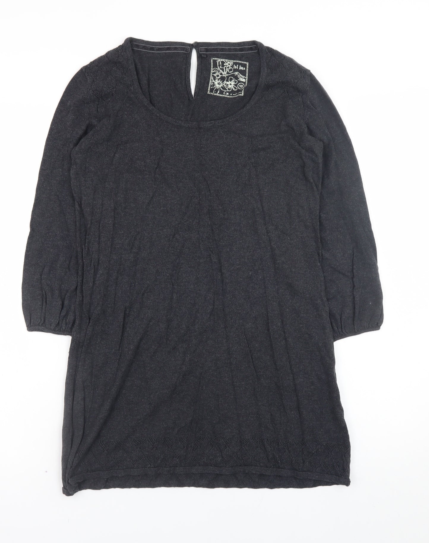 Fat Face Women's Black Cotton 3/4 Sleeve Pullover Jumper Size 10