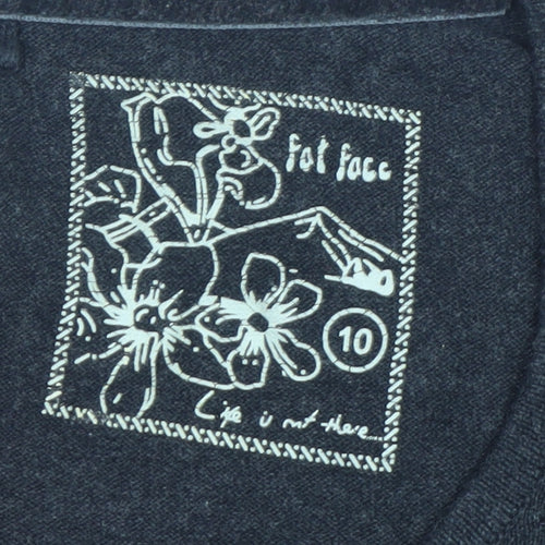 Fat Face Women's Black Cotton 3/4 Sleeve Pullover Jumper Size 10