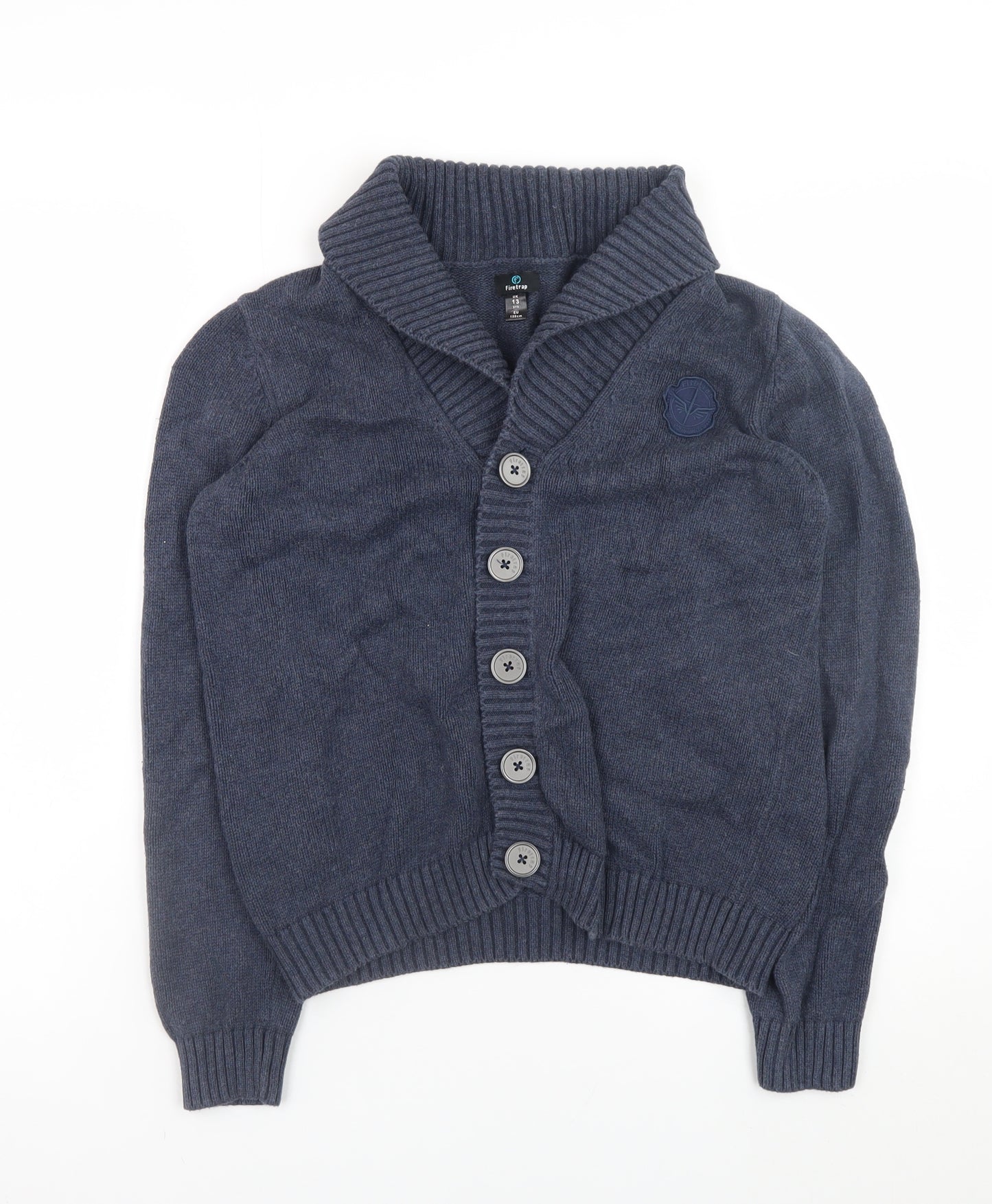 Firetrap Boys Blue Cotton Shawl Collar Button-Up Cardigan 13 Years