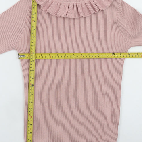 By Clara Women Pink Ruffle High Neck Rib Knit Jumper S