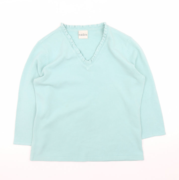 Eastex Women Blue V-Neck 3/4 Sleeve Acrylic Knit Jumper Size 12