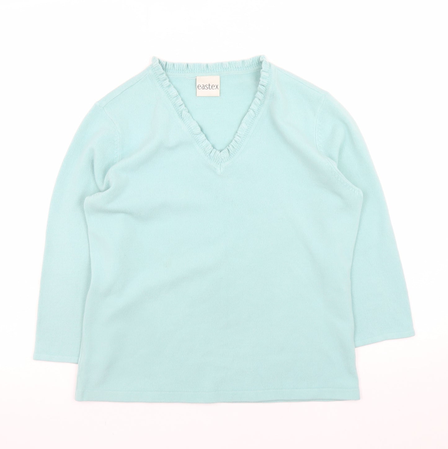 Eastex Women Blue V-Neck 3/4 Sleeve Acrylic Knit Jumper Size 12