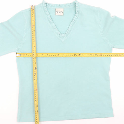 Eastex Women Blue V-Neck 3/4 Sleeve Acrylic Knit Jumper Size 12