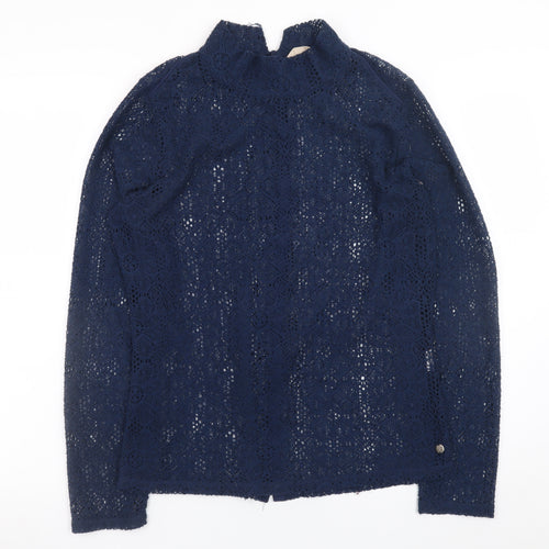 Garcia Jeans Women's Blue Crochet Mock Neck Cardigan Size M