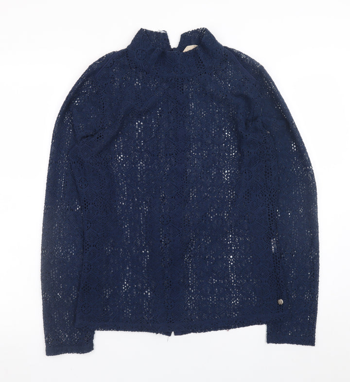 Garcia Jeans Women's Blue Crochet Mock Neck Cardigan Size M