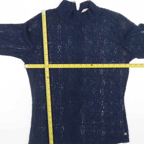 Garcia Jeans Women's Blue Crochet Mock Neck Cardigan Size M