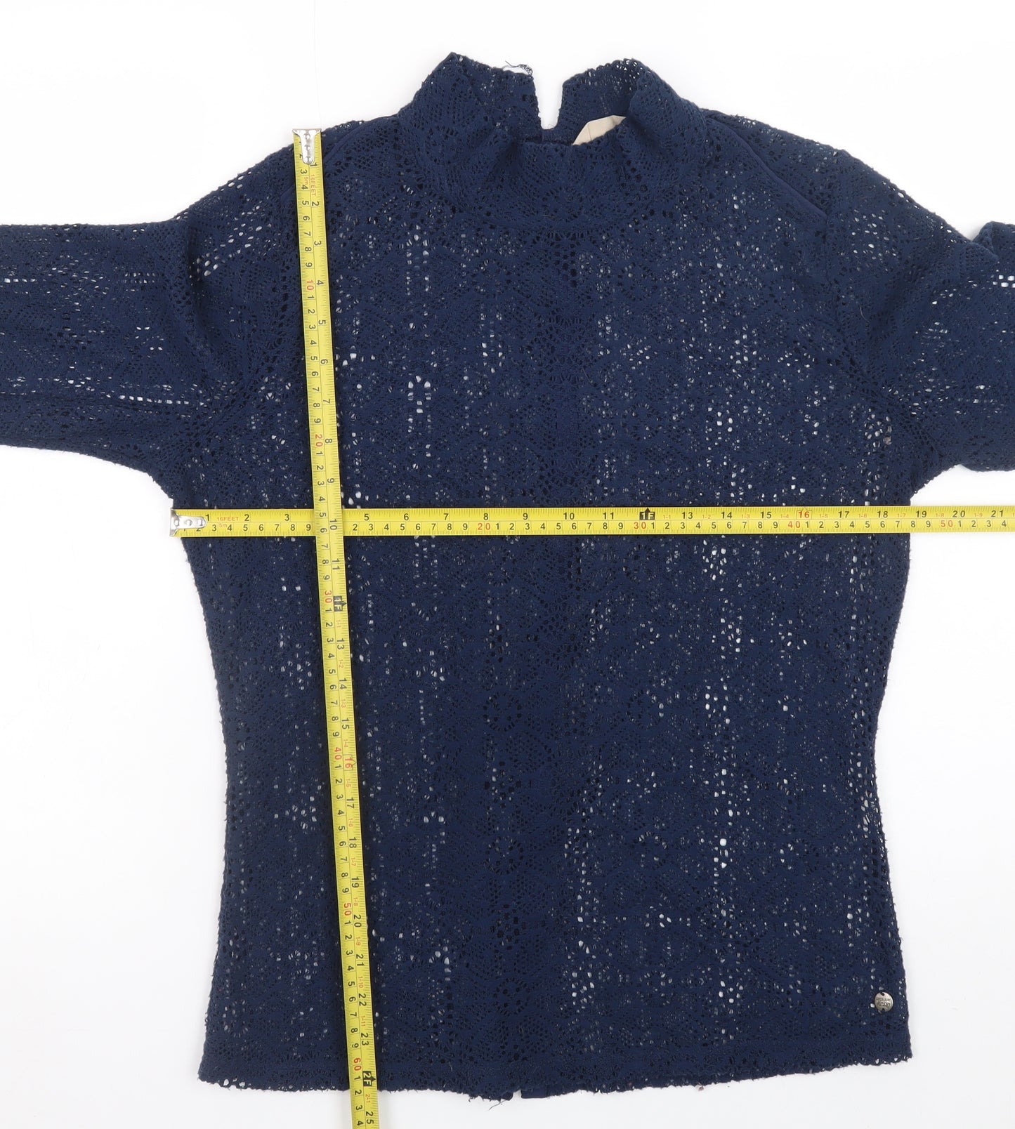 Garcia Jeans Women's Blue Crochet Mock Neck Cardigan Size M