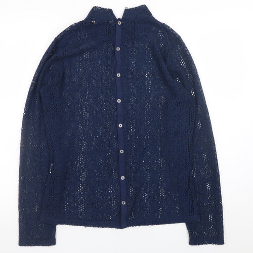Garcia Jeans Women's Blue Crochet Mock Neck Cardigan Size M