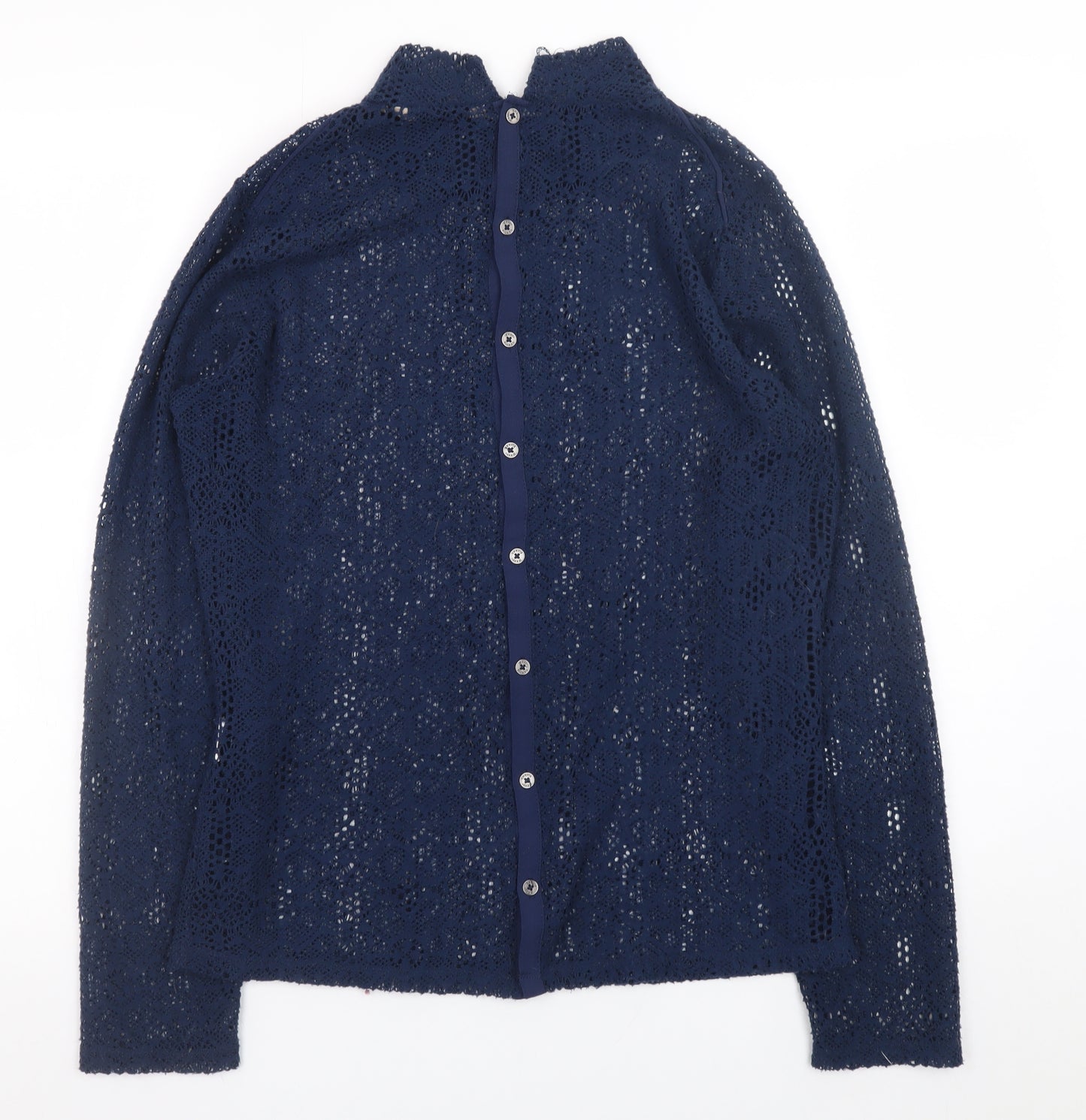 Garcia Jeans Women's Blue Crochet Mock Neck Cardigan Size M