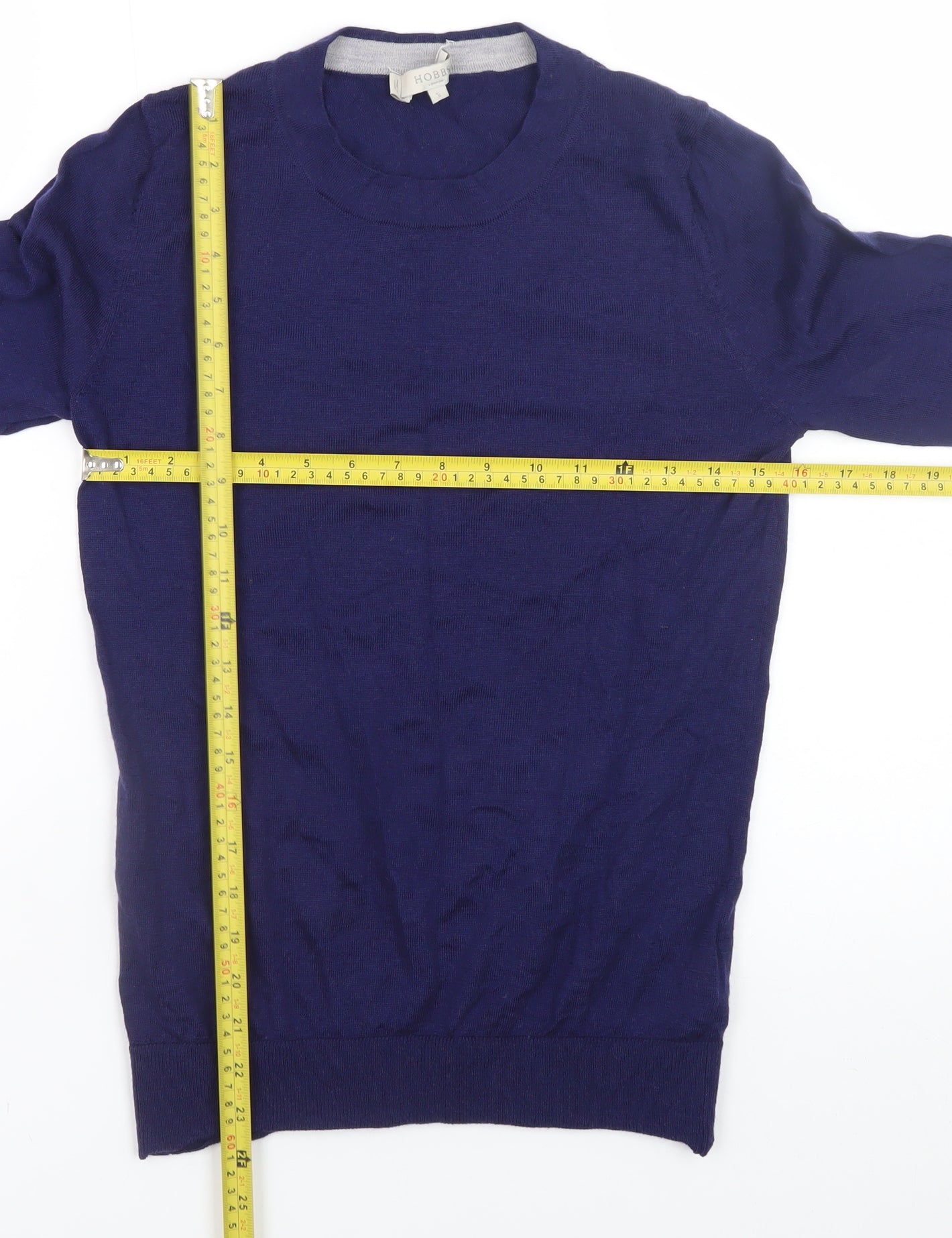 Hobbs Men's Blue Merino Wool Crew Neck Jumper Size Small