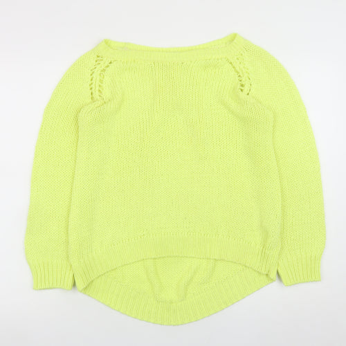 Zara Women’s Yellow Chunky Knit Boat Neck Pullover Jumper Size L