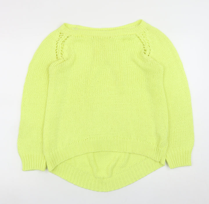 Zara Women’s Yellow Chunky Knit Boat Neck Pullover Jumper Size L