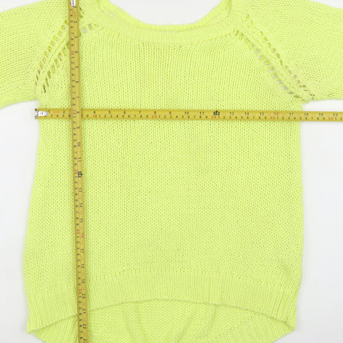 Zara Women’s Yellow Chunky Knit Boat Neck Pullover Jumper Size L