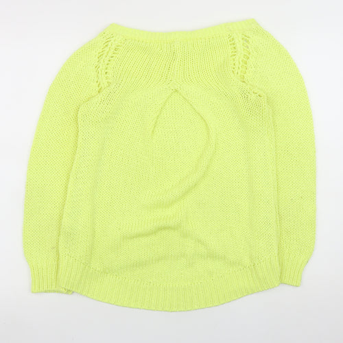 Zara Women’s Yellow Chunky Knit Boat Neck Pullover Jumper Size L