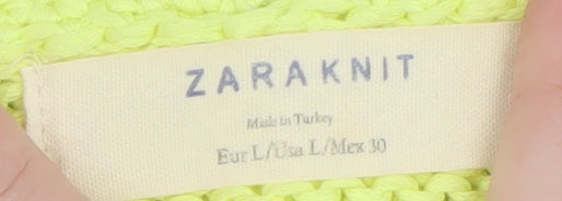 Zara Women’s Yellow Chunky Knit Boat Neck Pullover Jumper Size L