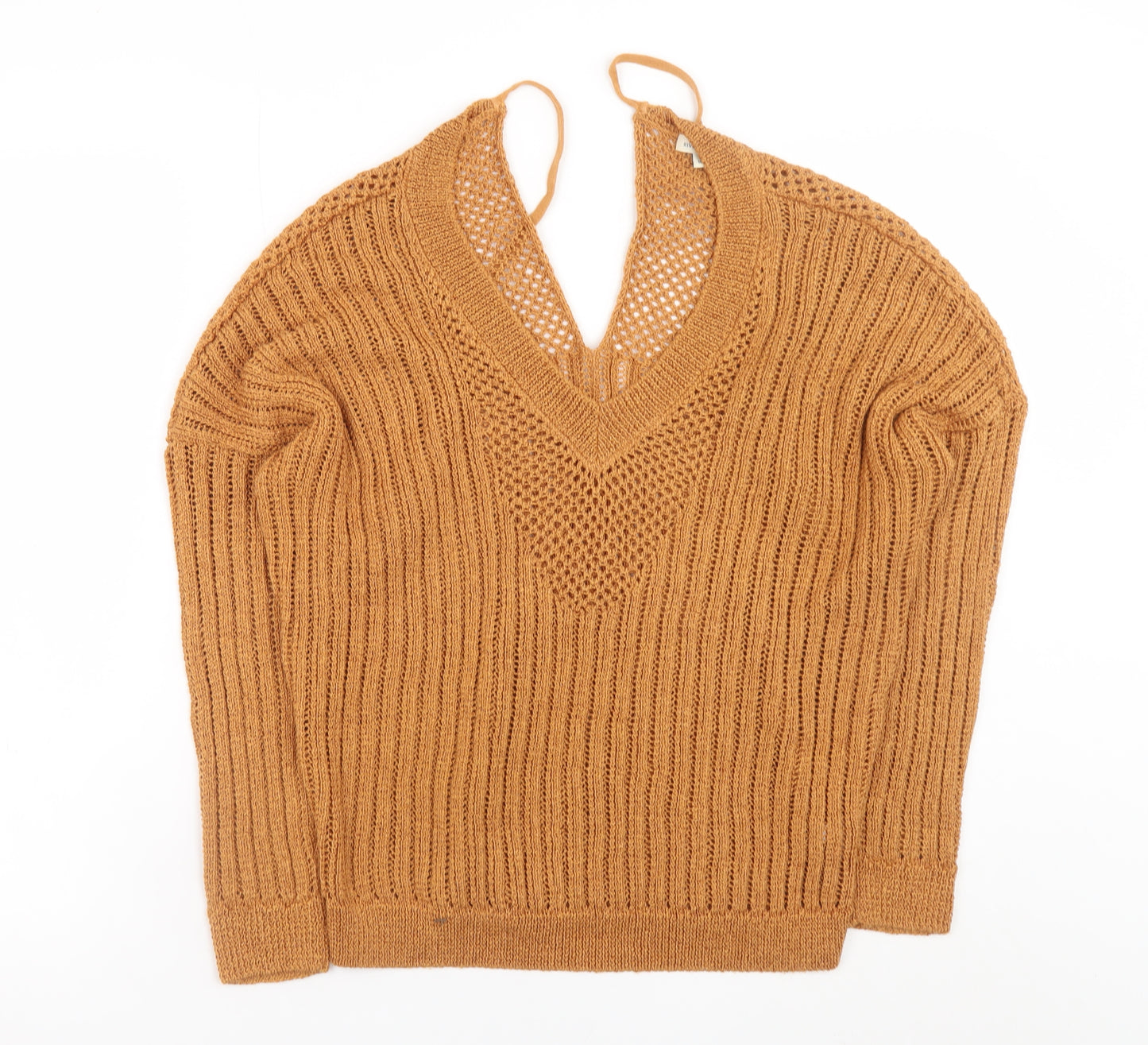 River Island Women’s Brown Open-Knit V-Neck Long Sleeve Jumper Size 10