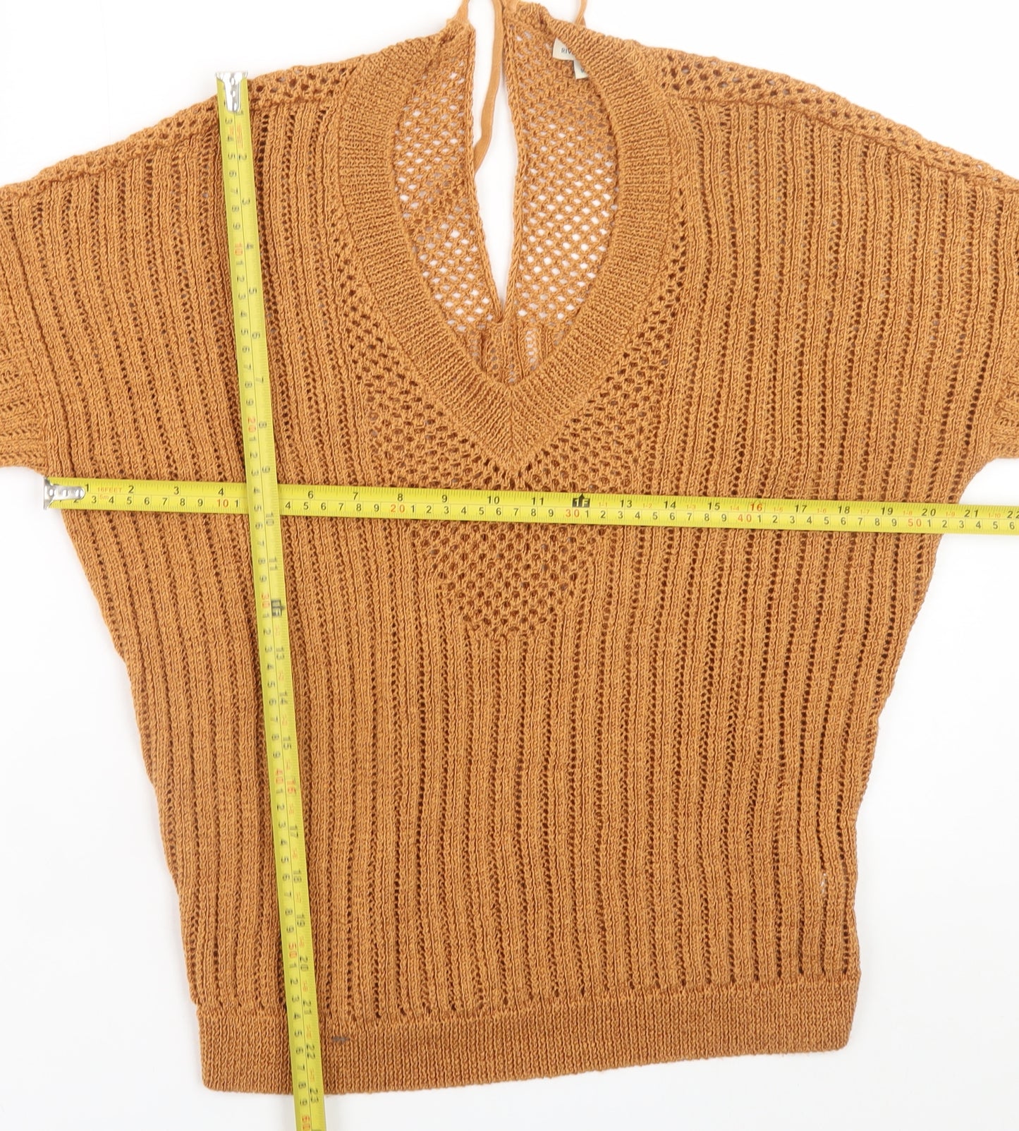 River Island Women’s Brown Open-Knit V-Neck Long Sleeve Jumper Size 10