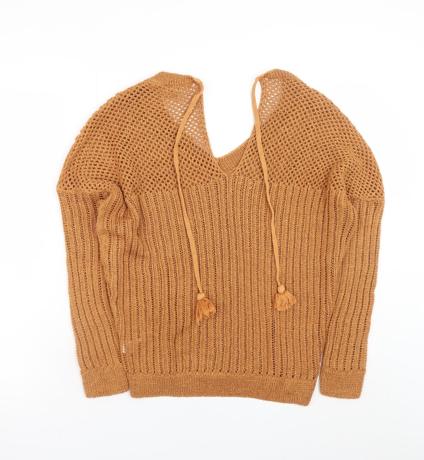 River Island Women’s Brown Open-Knit V-Neck Long Sleeve Jumper Size 10